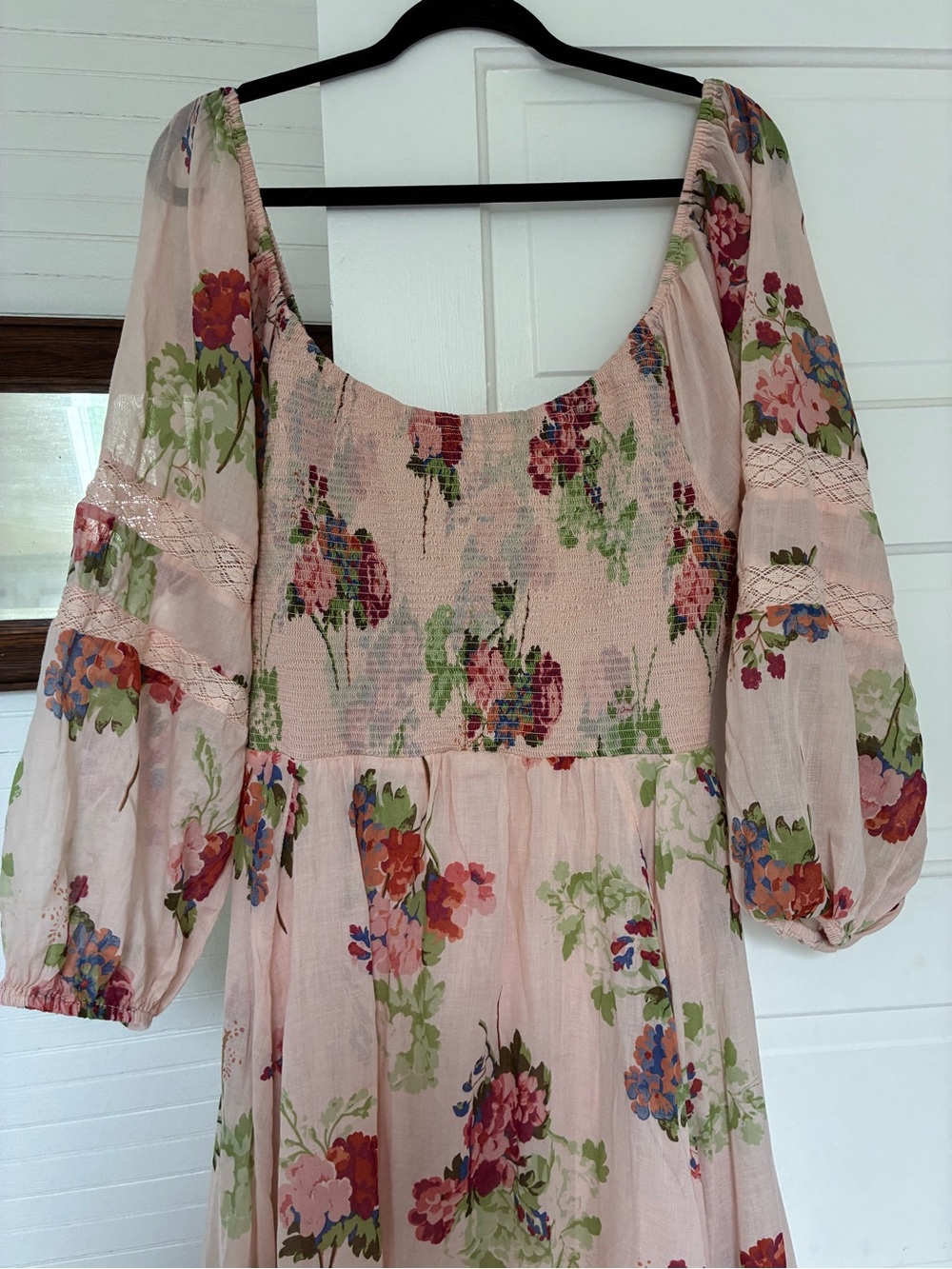 Free People 100% Cotton Tea Morning Pink Floral Smocked Maxi Dress - Picture 5 of 8